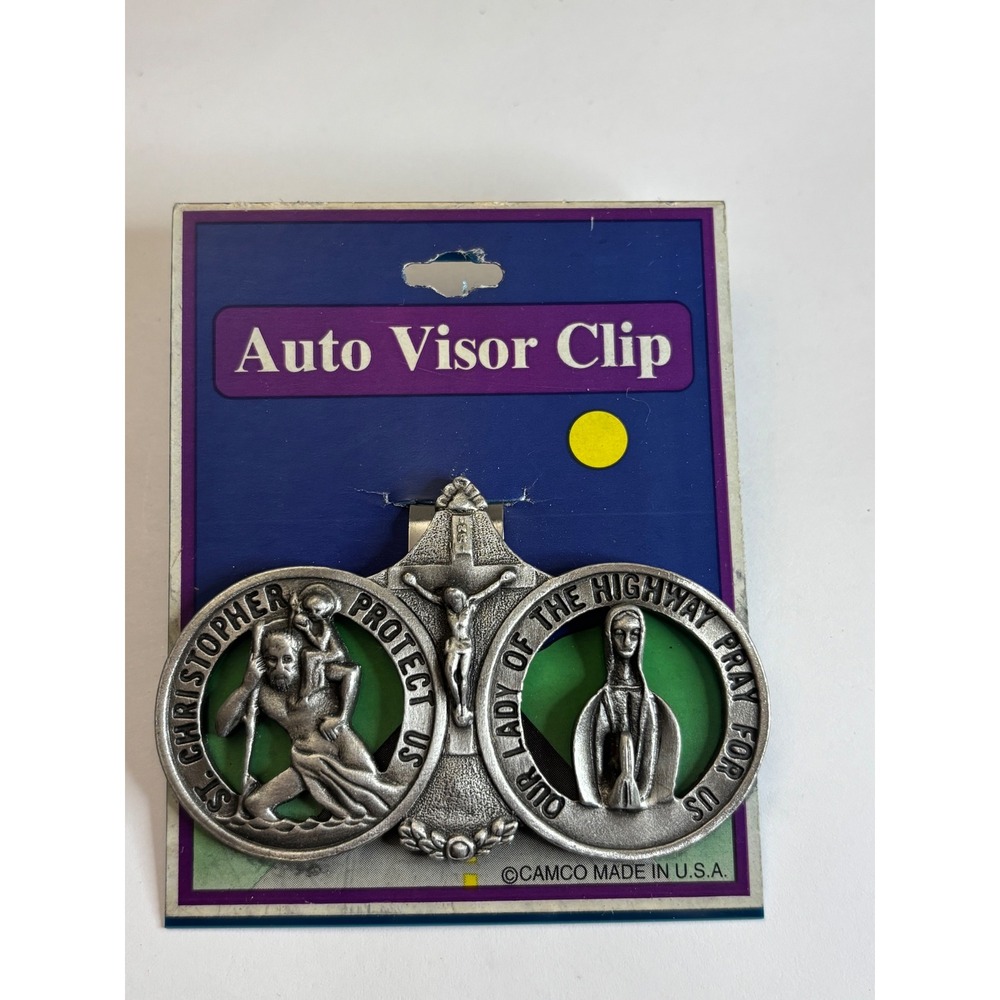 Vintage Camco St Christopher Our Lady of the Highway Auto Visor Clip Made in USA